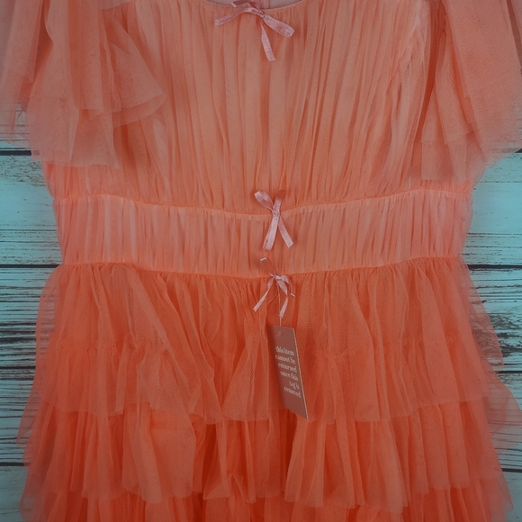NWT Ivy City Co Womens XL La Ti Do Coral Ombre Tiered Tulle Dress Flutter Sleeve - Picture 5 of 11